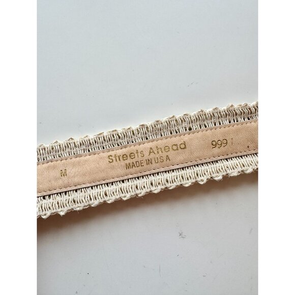 STREETS AHEAD Ivory Cream Leather Corded Lace Trim Belt, Size M - Picture 8 of 9